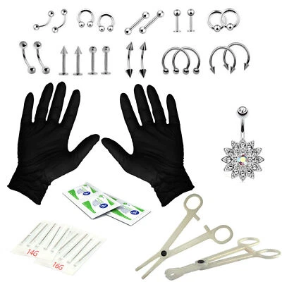 41 pcs Surgical Steel Nose Stud Lip Pin Belly Button Rings Piercing Set 14G 16G - Image 1 of 4