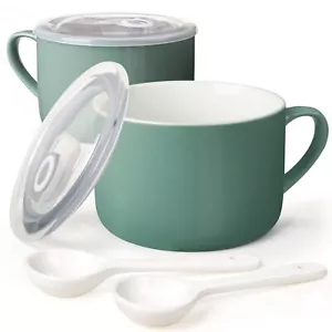 Soup Bowls with Handles & Spoons 30oz Ceramic Ramen Bowl with Lid Large Soup ... - Picture 1 of 9