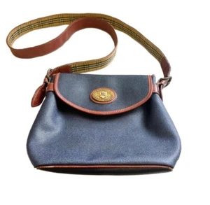 Authentic Vintage BURBERRYS Navy Leather Crossbody Shoulder Bag - Picture 1 of 22