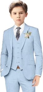 Boys Linen Suits for Kids Summer Slim Fit 3 Piece Beach Wedding Outfit Light Wei - Picture 1 of 12