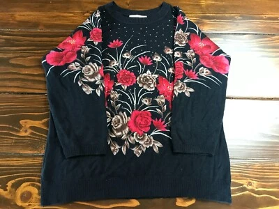 Suéter Cathy Daniels, Para Mujer XL, Negro Rojo Tostado, Floral, Manga 1/2, Joyas Foto 1 de 4