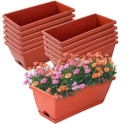 12 Pack 17 Inch Rectangular Plastic Planters with Saucers for Indoor Outdoor - Image 1 of 4
