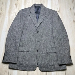 Harris Tweed J. Crew Thick Wool Herringbone Sport Coat Mens Sz 46R XL Gray Black - Picture 1 of 18