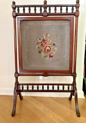 1940-е-ish Hiawatha Heirloom Игла Огненный Экран Камин Экран Дерево Шерсть - Изображение 1 из 4