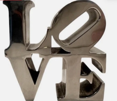 Robert Indiana Polished Chrome 3” LOVE Pop Art Sculpture Paperweightc.1970 Inves - Image 1 of 4