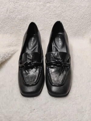 Zapatos mocasines para mujer Antonio Melani negros cuero punta cuadrada detalle nudo 10M Foto 1 de 4