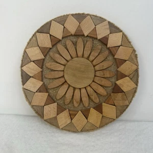 Runde Holz Mosaik Stil Untersetzer Handarbeit 6,5" Durchmesser Diamant Floral Sonne - Bild 1 von 7