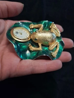 Jeweled 3.5" Frog On Lily Pad By Waterbury Desk Clock Co. Figurine  - Image 1 of 4