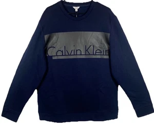 Neu mit Etikett Calvin Klein Herren XL blau Sweatshirt Fleece gefüttert Pullover Rundhalsausschnitt ikonisches Logo - Bild 1 von 8