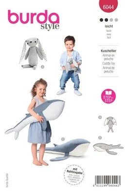 Burda Style Stuffed Animals Bunny & Whale Sewing Pattern B6044 - Image 1 of 2