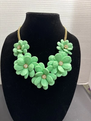 NWT Natasha Statement Necklace Costume Jewelry Green Teal Floral Rhinestone - Image 1 of 4