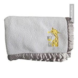 Carters Child Of Mine Baby Blanket White Sherpa Giraffe Gray Satin Trim - Picture 1 of 6