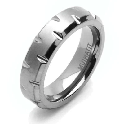 Men 6MM Comfort Fit Titanium Wedding Band Beveled Edges Notched Ring - Image 1 of 3