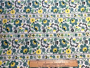 Cotton Fabric Free Spirit PRETTY Green Yellow Floral Stripe Denise Schmidt 1/2yd - Picture 1 of 4