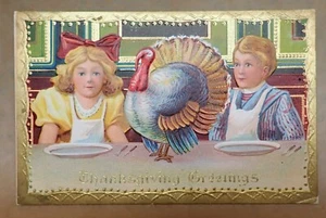 Antique postcard Thanksgiving Greetings great condition c1910 embossed gold - Picture 1 of 2