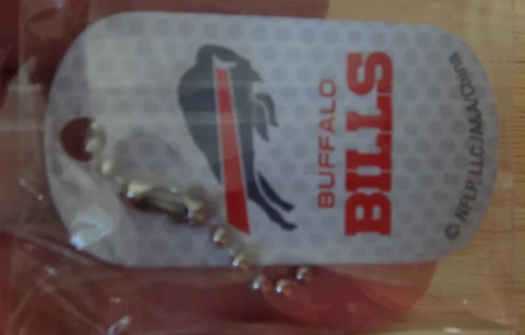 NFL Football Keychain Dog Luggage Tag with 4" Bead Chain Buffalo Bills Cover
