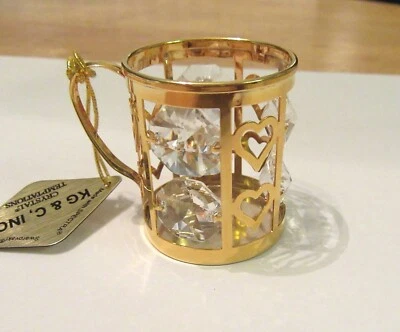 Figurine- BEER MUG-  gold plated- Austrian crystals- 6 clear crystals -hearts - Image 1 of 2