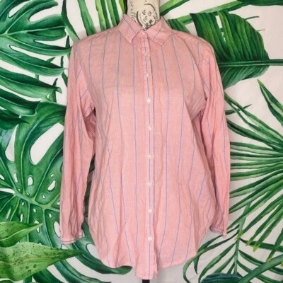 Camisa de oficina Lilla P pequeña roja blanca azul preppy ligera a rayas con botones Foto 1 de 4