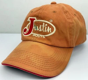 Vintage 1990’s Justin Boots StrapBack Hat Quarter Horse Congress Orange Cap READ - Picture 1 of 18