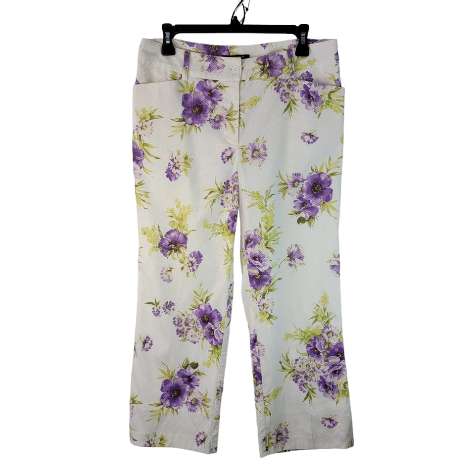 Karen Kane 女式白色花卉平底短裤中腰衬里 8 码 — 第 1/4 张图片