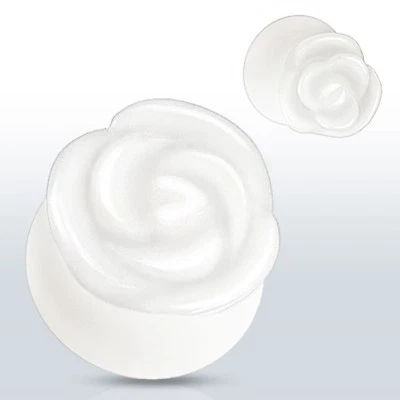 PAIR-Stone Jade White Rose Flower Saddle Flare Ear Plugs 06mm/2 Gauge  - Изображение 1 из 4