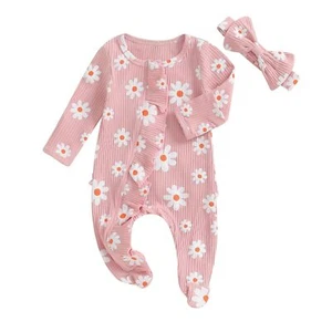 Newborn Coming Home Outfit Baby Girl Boy Ribbed Romper Zipper Footie Jumpsuit... - Picture 1 of 7