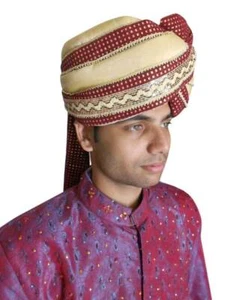 Men Hat Top Safa Indian Traditional Handmade Wedding Turban Groom Pagri 23.6" - Picture 1 of 7