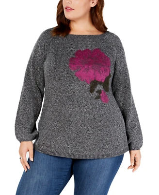 Suéter Pullover Style & Co Mujer Negro Floral Manga Larga Mujer Fusión Talla 1X Foto 1 de 4