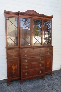 Mahogany Inlay 2 Part Breakfront China Display Cabinet with Desk 5358 - Picture 1 of 20