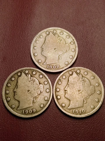 1908, 1909, 1910 Liberty V Nickels G  (#V-94-47) Lot of 3 Cover