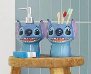 Disney Lilo & Stitch Soap Dispenser & Tumbler Set Bathroom Accessories Brand New - Picture 1 of 11