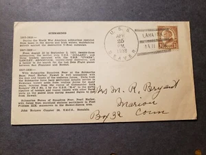 USS BEAVER AS-5 Naval Cover 1938 SUBMARINES Cachet LAHAINA, MAUI, HAWAII - Picture 1 of 2