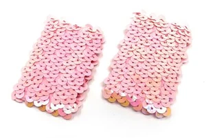 *Reino Unido* Par de puños elásticos de lentejuelas delgadas rosa espectáculo - Imagen 1 de 3