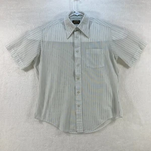 Vintage Sears Mens Dress Shirt XL White Striped Button Up Short Sleeve Pocket - Picture 1 of 8