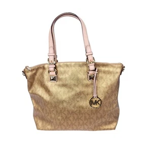 Michael Kors Leather Shoulder Bag Metallic Tote Satchel Purse XL Crossbody Logo - Picture 1 of 14