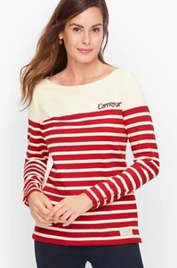 TALBOTS Top Heart Love Red Stripe Women’s Knit Pullover Amour Long Sleeve Sz 2X - Picture 1 of 6