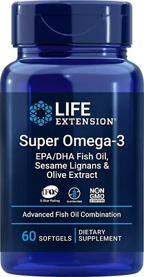 Life Extension Super Omega-3 Plus EPA/DHA Fish Oil/Olive/EPA/DHA 60gels - Image 1 of 2