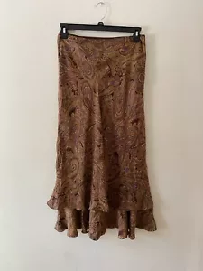 NWT Vintage 90s Jones New York Brown Paisley Ruffle Silk Maxi Skirt Boho 8 - Picture 1 of 8
