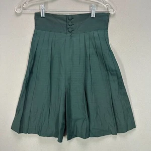 VTG 90s Shorts Juniors 3 Green High Rise Mirco Pleated Skirt Look Emerald Green - Picture 1 of 12