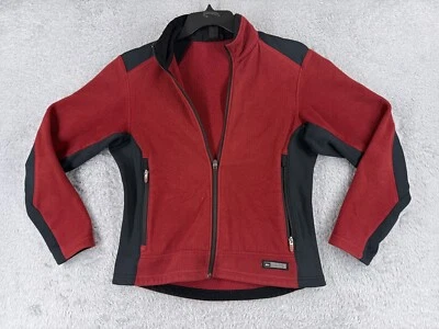 Chaqueta REI Mujer Mediana Roja Negra Cremallera Completa Poliéster Polar Cuello Simulado LEER Foto 1 de 4