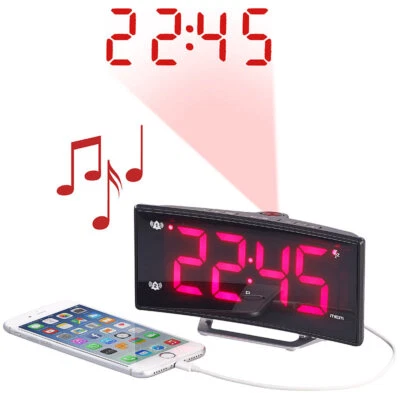 auvisio Projektions-Radiowecker mit Curved-Display, Dual-Alarm & USB-Ladeport - Bild 1 von 4