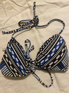 J. Crew Women's S Bikini Swim Top Blue Black Geometric Triangle Spaghetti Straps - Picture 1 of 9