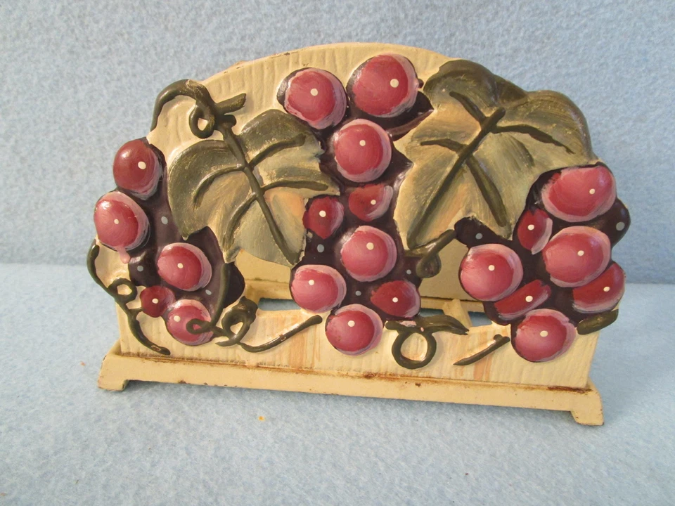Painted Cast Iron GRAPE MOTIF NAPKIN HOLDER double sided - Image 1 of 4