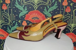 Vintage Y2K Sylvie Geronimi Olive Green Burgundy Slingback Heels Shoes 7.5 - Picture 1 of 5