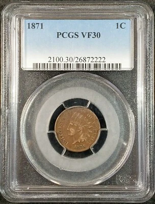 1871 Indian Head Cent PCGS VF30 2100.30/26872222 Exquisite Coin Rare - Image 1 of 4