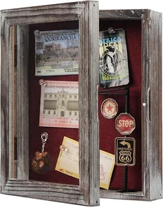 Shadow Box Display Case 9" x 11" Memory Box Rustic Wood Frame with Linen Small - Picture 1 of 6