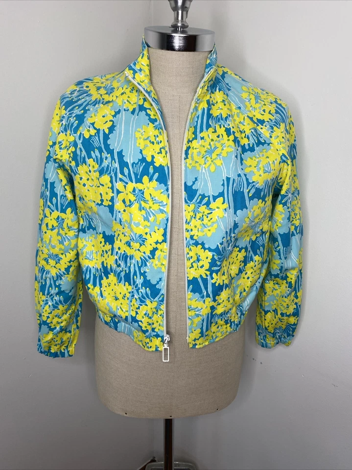 Chaqueta Vintage 1960’s 1970’s The Lilly Pulitzer Cremallera Talla S Azul Amarillo Floral Foto 1 de 4