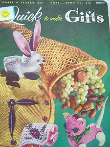 1955 Coats & Clarks Quick to Make Gifts Crochet Pattern Book #318 Cat Bunny Hat