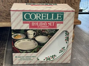 Vintage Corelle Holiday Set by Corning Winter Holly 16PC Dinnerware Set NEW - Picture 1 of 9