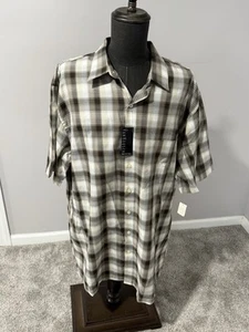 NWT Van Heusen Big & Tall Men’s Shirt 2XL Tan Plaid Short Sleeve Button Down - Picture 1 of 7
